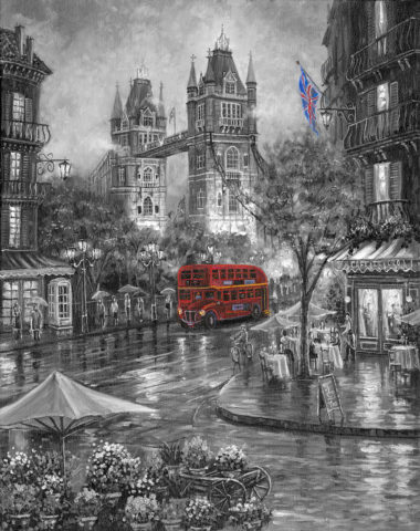 Rainy Days of London 14X11 Black and White
